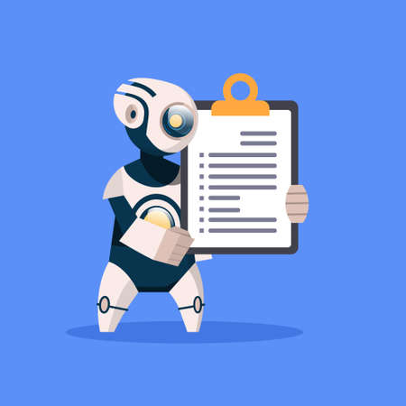 Robot Hold Document Folder On Blue Background Concept Modern Artificial Intelligence Technology Flat Vector Illustrationのイラスト素材