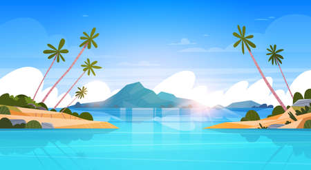 Beautiful Seaside Landscape Summer Beach With Mountains.のイラスト素材