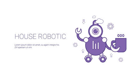 House Robotic Smart Home Technology Template Web Banner With Copy Space Vector Illustrationのイラスト素材