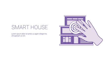 Smart House Functions Technology Template Web Banner With Copy Space Vector Illustrationのイラスト素材