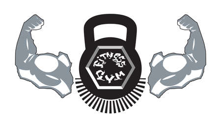 Sport gym banner silhouette fitness center label template isolated on white background vector illustration.のイラスト素材