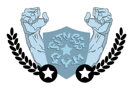 Fitness gym creative icon with male muscles hands sign template isolated on white background vector illustration.のイラスト素材