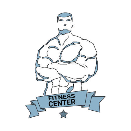 Fitness center icon modern gym club icon of silhouette sporty man on white background vector illustration.のイラスト素材
