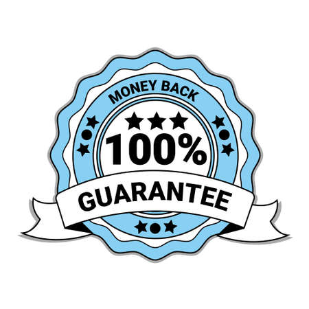 Money Back With 100 Percent Guarantee Emblem Blue Medal With Ribbon Isolated Vector Illustrationのイラスト素材