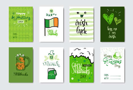 Doodle Greeting Cards For Happy St. Patrick Day Irish Holiday Decoration Banner Concept Vector Illustrationのイラスト素材