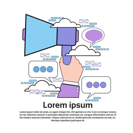 Hand Hold Megaphone Digital Media Marketing Concept Banner With Copy Space Vector Illustrationのイラスト素材