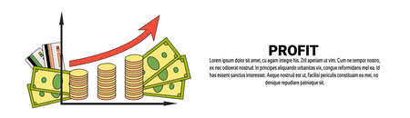 Profit Money Growth Finance Success Business Concept Horizontal Banner With Copy Space Vector Illustrationのイラスト素材