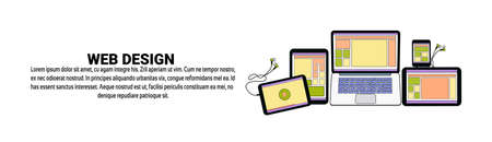 Web Design Development Concept Horizontal Banner With Copy Space Vector Illustrationのイラスト素材