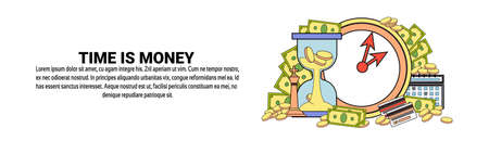 Time Is Money Concept Horizontal Banner With Copy Space Vector Illustrationのイラスト素材
