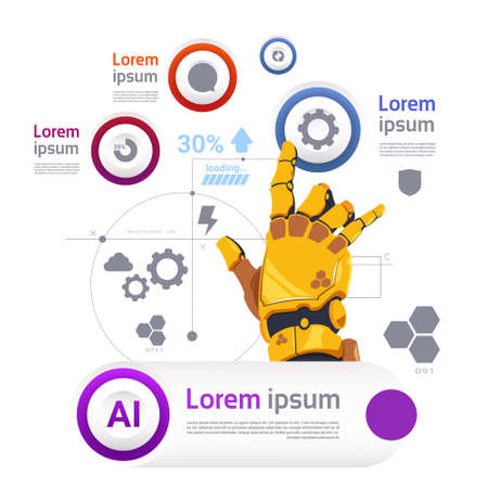 Robotic Hand Over Template Infographics Banner For Modern Robots Technology Artificial Intelligence Concept Flat Vector Illustrationのイラスト素材