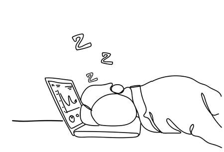 Doodle Tired Business Man Sleeping On Workplace On Laptop Computer Vector Illustrationのイラスト素材