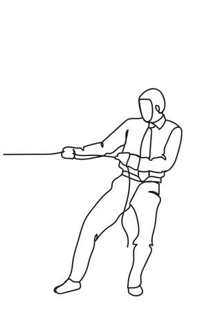 Hand Drawn Business Man Pulling Rope Strong Competition Concept Vector Illustrationのイラスト素材