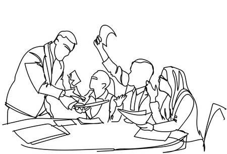 Corporate Team Brainstorming, Group Of Business Men And Women Working At New Strategy Together Vector Illustrationのイラスト素材