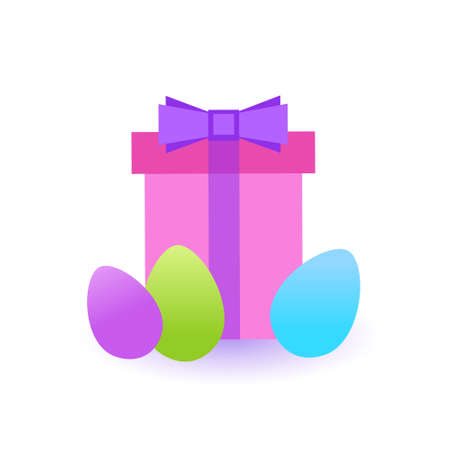 Present Box With Colorful Easter Eggs Icon Isolated Vector Illustrationのイラスト素材