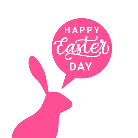 Happy Easter Day Card With Pink Rabbit Silhouette Holiday Decoration Design Vector Illustrationのイラスト素材