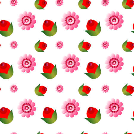 Floral Background Seamless Pattern Flowers Ornament On White Vector Illustrationのイラスト素材