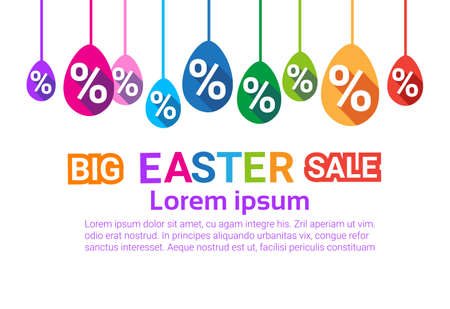 Big Easter Sale Template Background Poster Holiday Discounts Banner With Decorative Eggs Vector Illustrationのイラスト素材