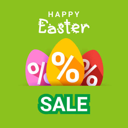 Happy Easter Sale Poster Holiday Special Offer Banner Decorative Eggs Background Vector Illustrationのイラスト素材