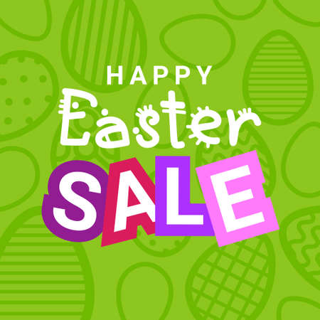 Happy Easter Sale Flyer Design Holiday Discounts Banner With Decorative Eggs Background Vector Illustrationのイラスト素材