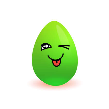 Easter Egg Cartoon Green Symbol Of Holiday Winking Isolated On White Background Vector Illustrationのイラスト素材