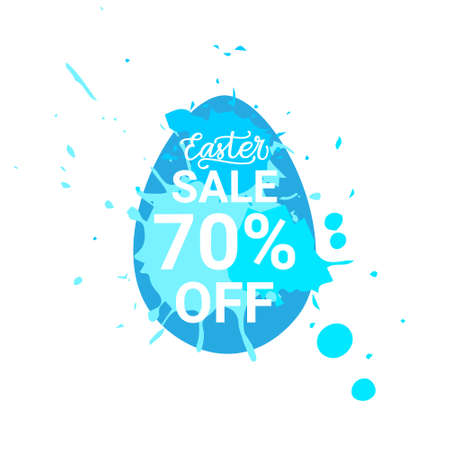 Blue Easter Sale Sticker Egg With Paint Splash Background Spring Discounts Sign Vector Illustrationのイラスト素材