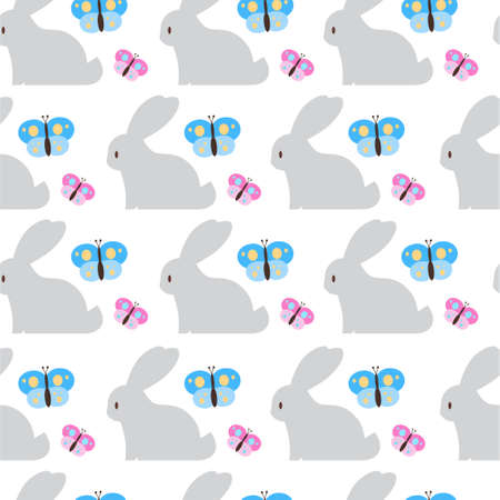 Easter Seamless Pattern With Bunny And Butterfly Ornament On White Background Vector Illustrationのイラスト素材