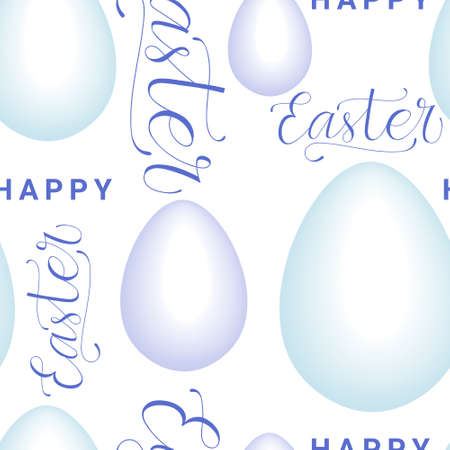 Easter Seamless Pattern With Eggs, And Creative Hand Drawn Calligraphy On White Background Vector Illustrationのイラスト素材