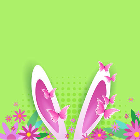 Cute Easter Background With Bunny Ears Over Copy Space Vintage Greeting Card Design Vector Illustrationのイラスト素材