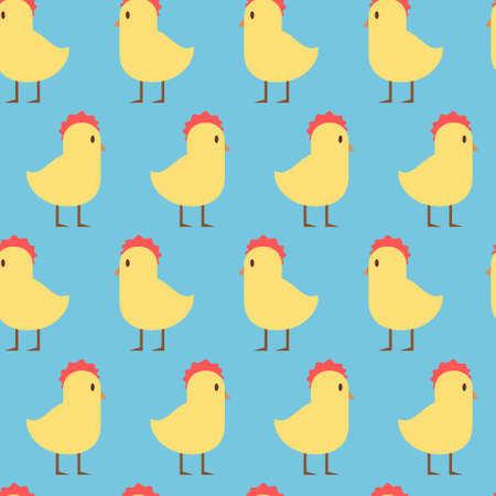 Easter Seamless Pattern With Cute Yellow Chicken On Blue Background Vector Illustrationのイラスト素材