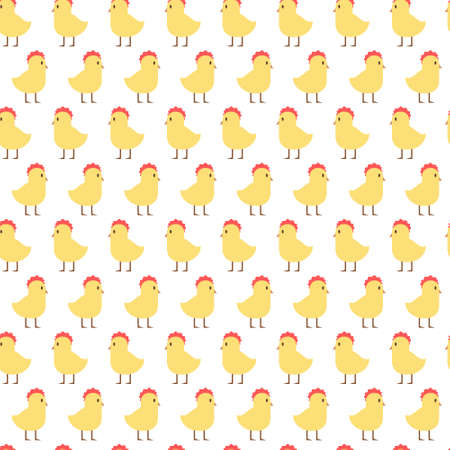 Easter Seamless Pattern With Cute Yellow Chicken On White Background Vector Illustrationのイラスト素材
