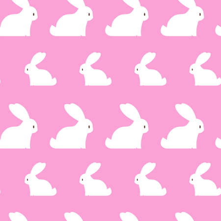 Easter Seamless Pattern With White Rabbits Ornament On Pink Background Vector Illustrationのイラスト素材