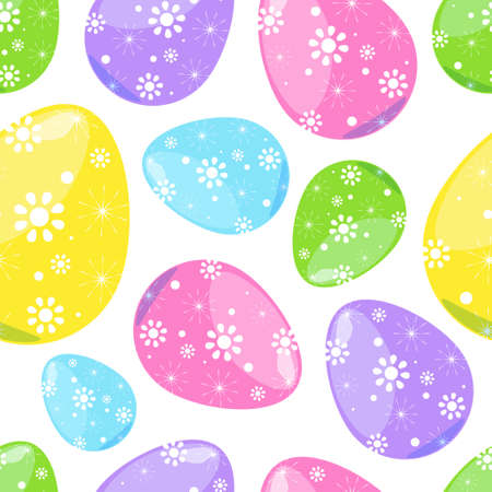 Seamless Pattern With Colorful Easter Eggs On White Background Vector Illustrationのイラスト素材