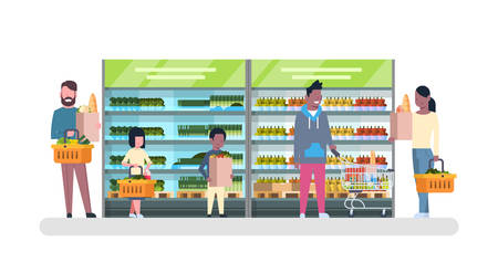 People shopping at supermarket, grocery consumerism concept illustrationのイラスト素材