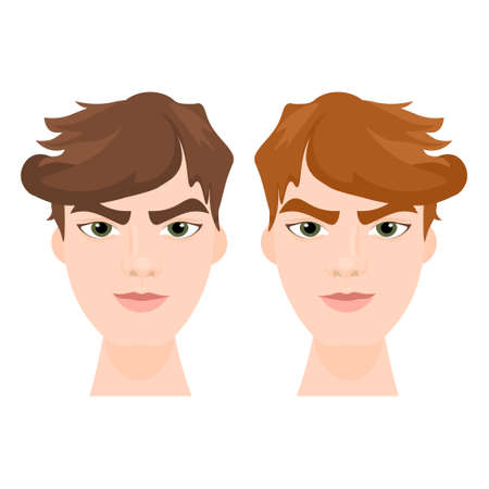 Set of Hipster Men Face With Stylish Hairstyle Isolated Icons Flat Vector Illustrationのイラスト素材