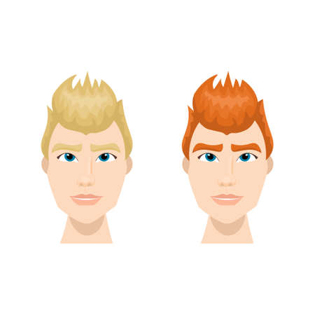 Set of Hipster Men Face With Trendy Hairstyle Isolated Icons Flat Vector Illustrationのイラスト素材