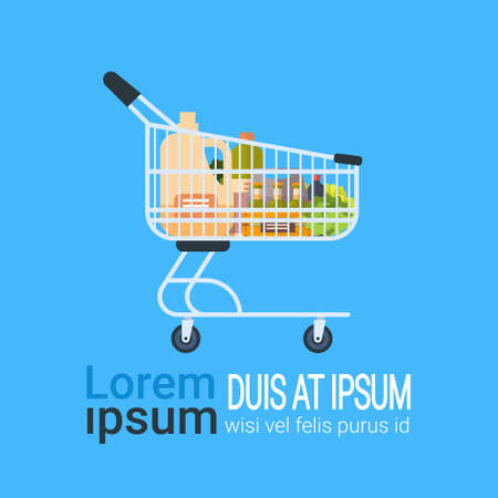 Trolley Of Grocery Products Food Shopping Icon Isolated On Background With Copy Space Flat  Illustrationのイラスト素材