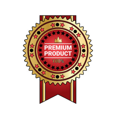 Premium Product Quality Badge Golden Seal With Ribbon Isolated Vector Illustrationのイラスト素材