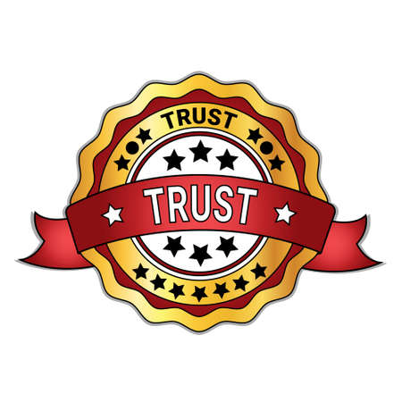 Golden Badge Trust Sticker Isolated On White Background Guarantee Sign Vector Illustrationのイラスト素材