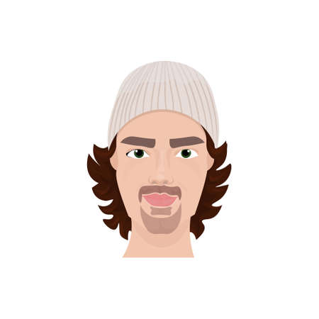 Bearded Man Face Wearing Hat Isolated Icon Flat Vector Illustrationのイラスト素材