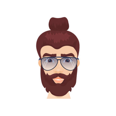 Bearded Man Face Wearing Sun Glasses And Stylish Hairstyle  Isolated Icon Flat Vector Illustrationのイラスト素材