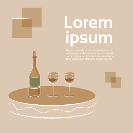 Empty Table With Wine Bottle And Glasses Over Copy Space Background Retro Style Vector Illustrationのイラスト素材