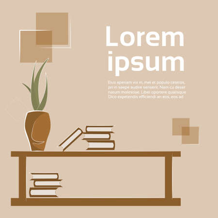Living Room Interior Element Book Shelf With Plant Over Wallpaper Copy Space Background Vector Illustrationのイラスト素材