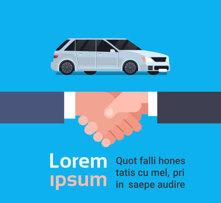 Seller Man Hand Shaking with Owner, Car Purchase Sale Or Rental Concept Flat Vector Illustrationのイラスト素材