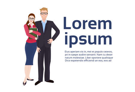 Business People Couple Colleagues Businessman And Businesswoman Over Background With Copy Space Flat Vector Illustrationのイラスト素材