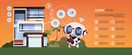 Smart Home Management Robotic Technology Modern Home System Concept Flat Vector Illustrationのイラスト素材