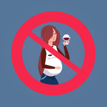 Crossed Sign With Pregnant Woman Drinking Alcohol Icon Flat Vector Illustrationのイラスト素材