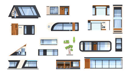 Modern House Elements Set Real Estate Building Sign Home Design Icons Collection Isolated Flat  Illustrationのイラスト素材