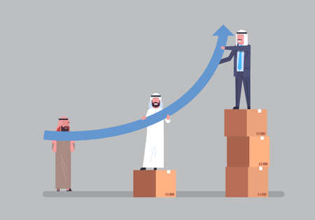 Businessmen Raising Financial Arrow Up Growth And Teamwork Concept Flat Illustrationのイラスト素材