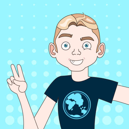 Portrait Of Stylish Guy Take Selfie Photo Happy Smiling Over Colorful Background Vector Illustrationのイラスト素材