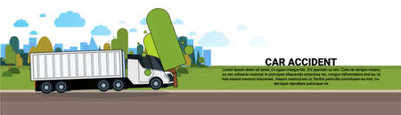 Truck Car Accident On Road Broken Cargo Vehicle Need Help And Technical Assistance Vector Illustrationのイラスト素材